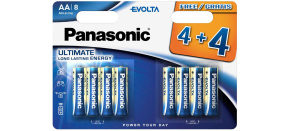 PANASONIC Alkalické baterie Evolta Platinum LR6EGE/8BW 4+4F AA 1,5V (Blistr 8ks)