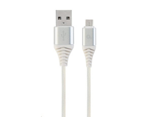 GEMBIRD Kabel USB 2.0 AM na MicroUSB (AM/BM), 1m, opletený, bílo-stříbrný, blister, PREMIUM QUALITY