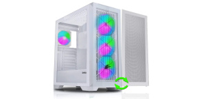 EVOLVEO Ptero Q2W+, 2x čelní panel - sklo /mřížka, case ATX, bílá, 4x ARGB Ventilátor