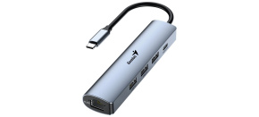 GENIUS hub UH-545, USB-C na 3x USB 3.0 + 15W USB-C + RJ45, šedá