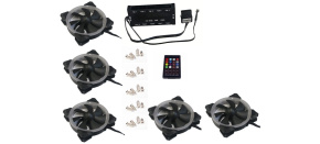 EUROCASE ventilátor RGB 120mm (Turbine blade, FullControl Led), set 5ks + controller