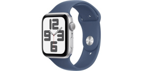 Apple Watch SE (2024) GPS 44mm Silver Aluminium Case with Denim Sport Band - S/M