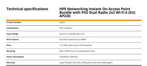 HPE Networking Instant On Access Point AP22D Bundle with PSU Dual Radio 2x2 Wi-Fi 6 (EU) AP22D  (desktop or wallmount)