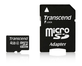 TRANSCEND MicroSDHC karta 4GB Class 4 + adaptér