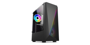 1stCOOL skříň SHARK 2, middle tower, AU, USB 3.0, bez zdroje, RGB fan, průhledná bočnice, černá