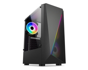 1stCOOL skříň SHARK 2, middle tower, AU, USB 3.0, bez zdroje, RGB fan, průhledná bočnice, černá