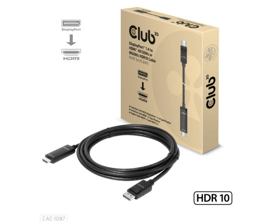 Club3D kabel DP 1.4 na HDMI, 4K120Hz nebo 8K60Hz HDR10, M/M, 3m