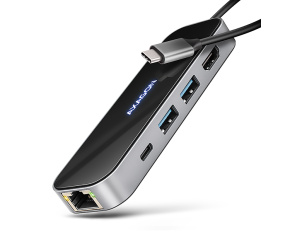 AXAGON HMC-6GLN, USB 5Gbps hub, 2x USB-A, USB-C, HDMI 4k/60Hz, RJ-45 GLAN, PD 100W, kabel USB-C 20cm