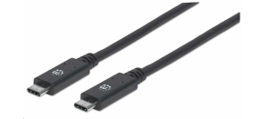 Manhattan USB-C kabel, USB 3.1 Gen 2, USB-C Male na USB-C Male, 10 Gbps, 5 A, 1m, černá