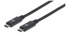 Manhattan USB-C kabel, USB 3.1 Gen 2, USB-C Male na USB-C Male, 10 Gbps, 5 A, 1m, černá