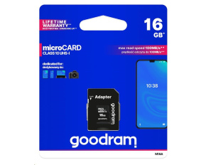 GOODRAM MicroSDHC karta 16GB M1AA, UHS-I Class 10, U1 + adaptér