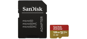 SanDisk micro SDXC karta 128GB Extreme Action Cams and Drones (190 MB/s Class 10, UHS-I U3 V30) + adaptér
