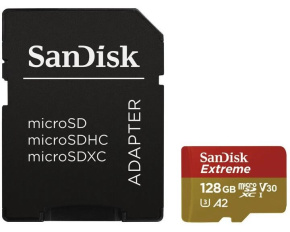 SanDisk micro SDXC karta 128GB Extreme Action Cams and Drones (190 MB/s Class 10, UHS-I U3 V30) + adaptér