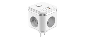 Viking síťový adaptér Y33, 3x 230 V, 1x USB-A, 2x USB-C, tlačítko ON/OFF, bílá