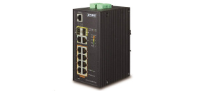 Planet switch IGS-5225-8P2T2S, PoE 8x 1000Base-T, 2x SFP, L2, SNMPv3, ONVIF, -40 až 75°C, 2x DC, IP30, 802.3at 240W