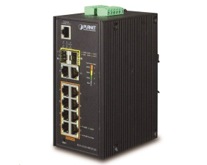 Planet switch IGS-5225-8P2T2S, PoE 8x 1000Base-T, 2x SFP, L2, SNMPv3, ONVIF, -40 až 75°C, 2x DC, IP30, 802.3at 240W