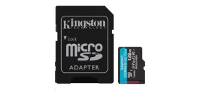 Kingston MicroSDXC karta 128GB Canvas Go! Plus, R:170/W:90MB/s, Class 10, UHS-I, U3, V30, A2 + Adaptér