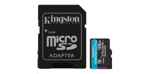 Kingston MicroSDXC karta 128GB Canvas Go! Plus, R:170/W:90MB/s, Class 10, UHS-I, U3, V30, A2 + Adaptér