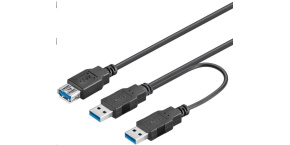 PremiumCord USB 3.0 napájecí Y kabel A/Male + A/Male -- A/Female DUÁLNÍ (extra napájení)