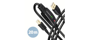 AXAGON ADR-220B, USB 2.0 A-M -> B-M aktivní propojovací / repeater kabel, 20m